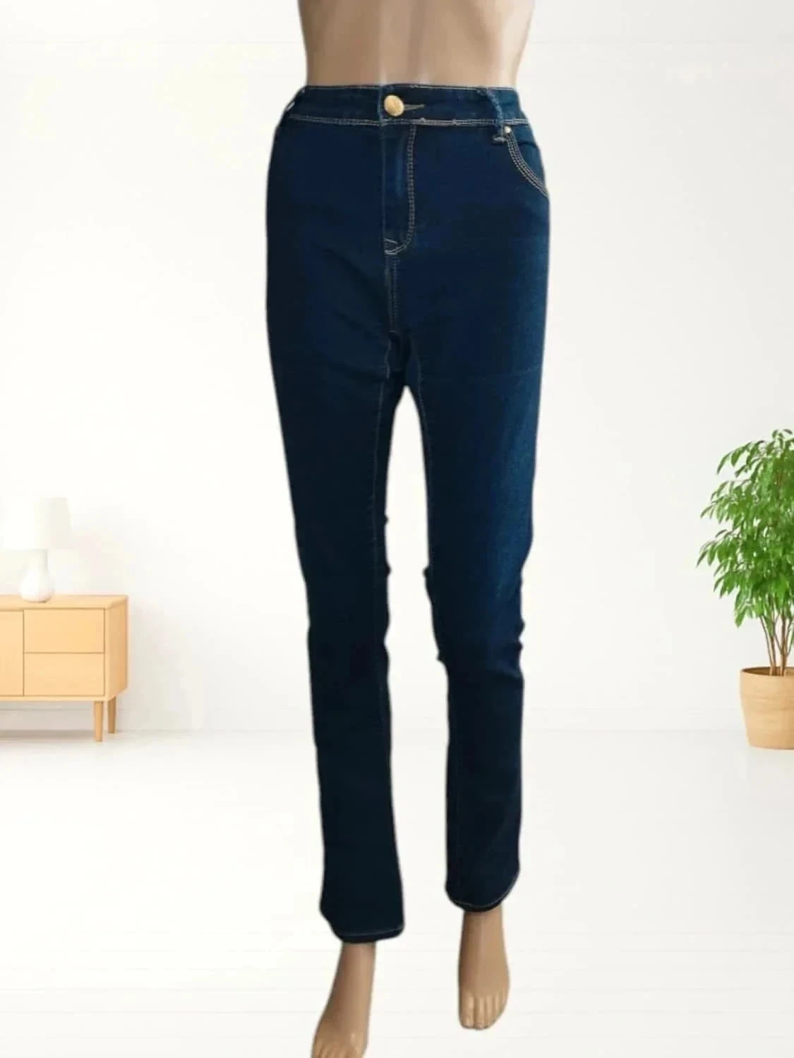 Jean novo Agathe Velmont - corte slim - cintura alta - elástico - azul marinho – photo 2